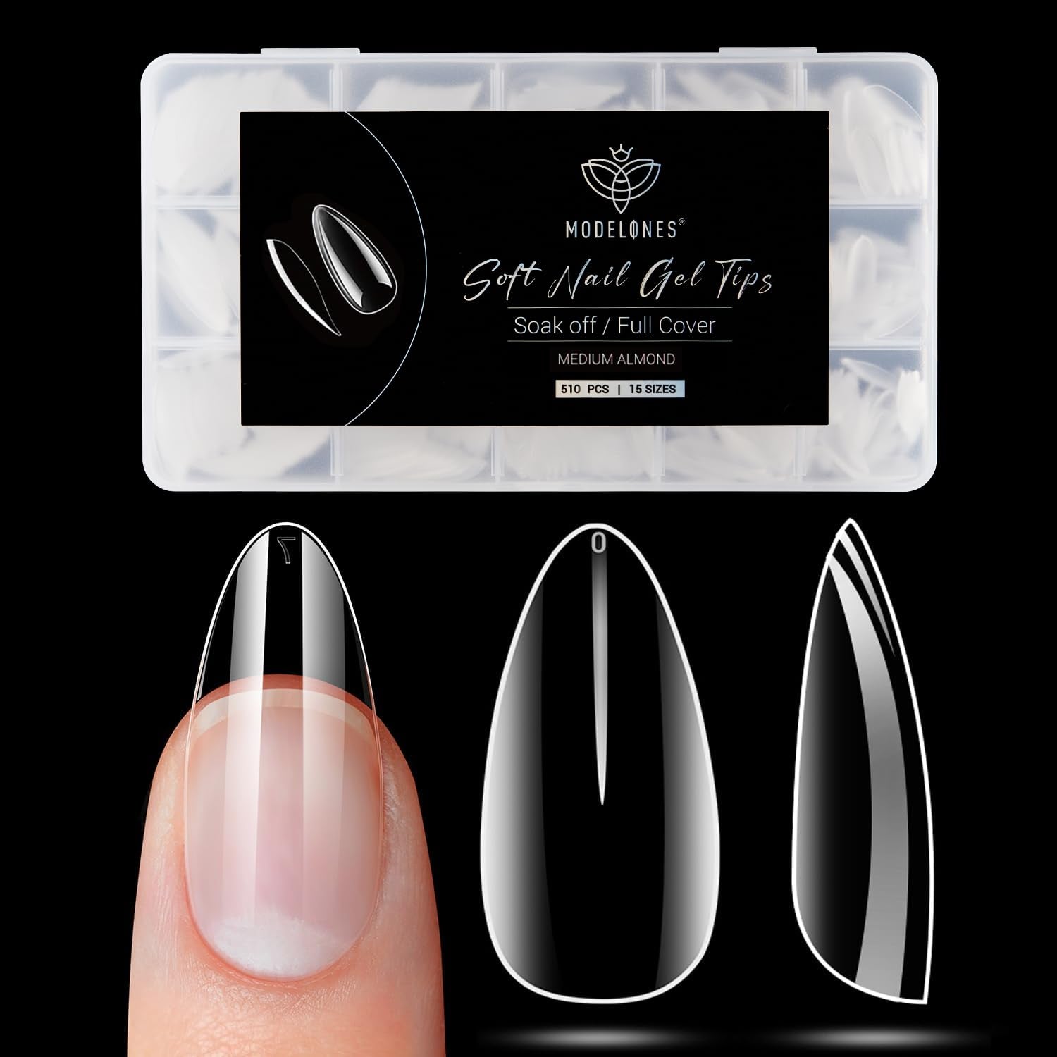 Modelones Nail Tips 510 pièces – Ensemble de pointes d'ongles à couverture complète, ensemble de pointes en gel, pointes d'ongles en résine PMMA pré-polonées, ongles artificiels à coller sur Nail Art DIY, Squoval court