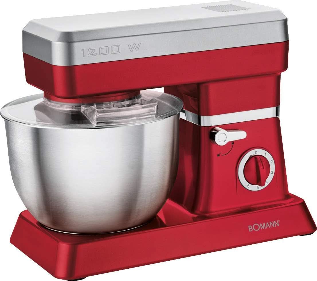 Bomann KM 398 CB Machine de cuisine, 8 Geschwindigkeitsstufen (0/1/2/3/4/5/6 + Puls), 6,3 litres Edelstahlschüssel Für Max. 3–3,5 kg Teigzubereitung, 1200 W, Rot Mère et Enfant Naty Shop Rot