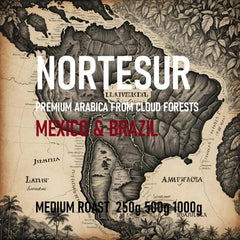 Café Norte Sur, café fort pour mouture quotidienne. 100% Arabica du Mexique et du Brésil.