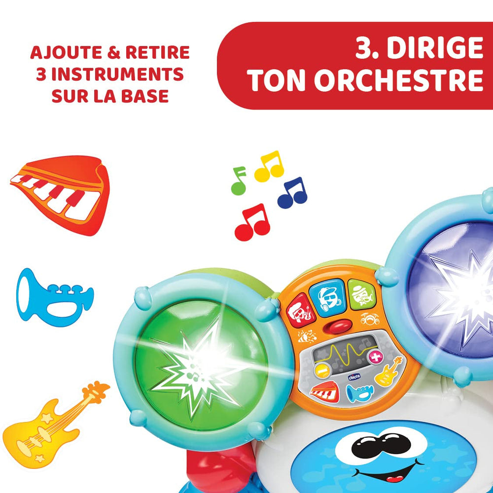 Chicco 00009820100000 Mi First Batterie avec lumières et sons, 3 modes de jeu, instrument de musique avec batterie pour enfants, multicolore, grand Jucarii Bebe Naty Shop