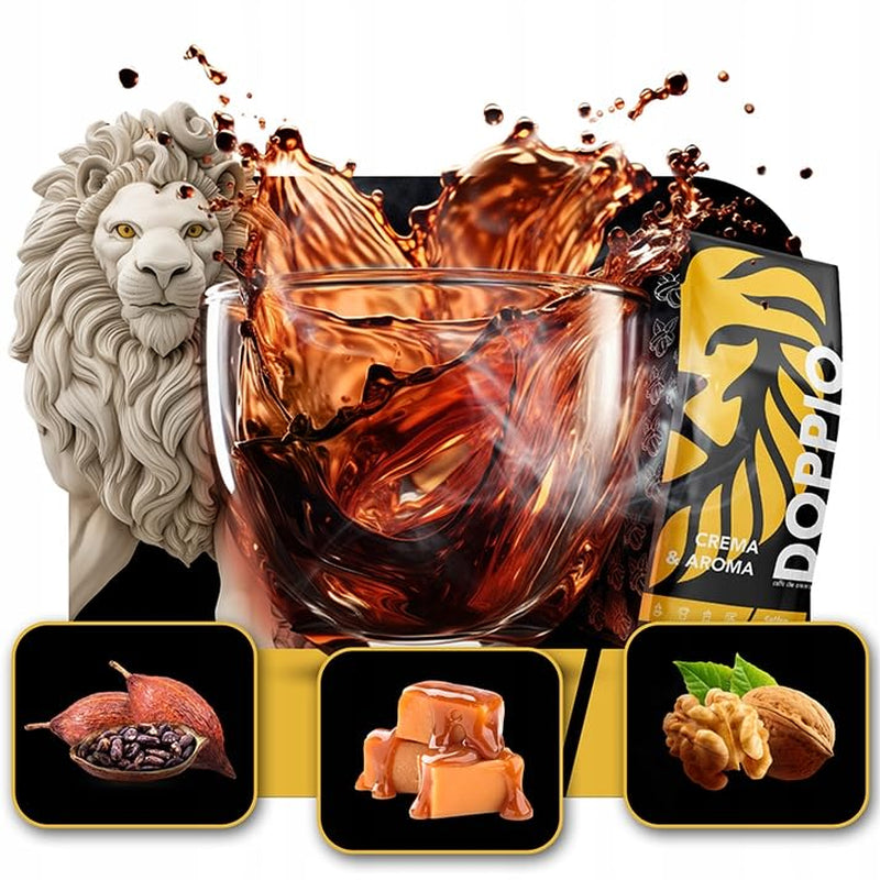 Doppio Crème & Saveur 1KG | Café en grains 80% Arabica et 20% Robusta | avec des notes de cacao, de noix et de caramel | Torréfaction fraîche et moyenne, faible acidité | pour expresso | Café Orque Bleu