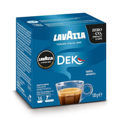 Lavazza A Modo Mio Dek Cremoso, 256 capsules de café, pour expresso décaféiné aux notes aromatiques d'amandes et de canditis, 100% Arabica, intensité 7/13, torréfaction moyenne, 16 paquets