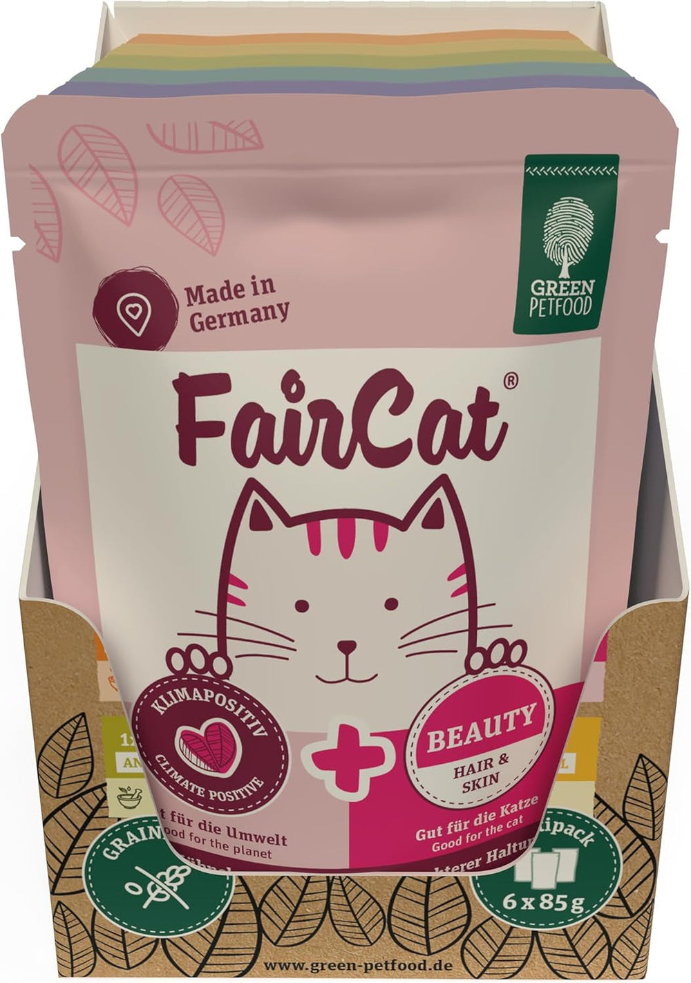 Green Petfood FairCat Multipack (6 x 85 g) | Adult | Premium Nassfutter für ausgewachsene Katzen | 6 verschiedenen leckere Sorten im Multipack | getreidefrei | Katzenfutter nass | 6er Pack