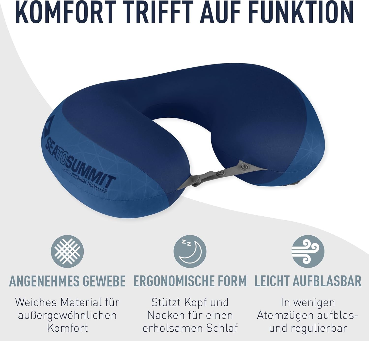 Sea to Summit - Oreiller de soutien lombaire Eros Premium - Oreiller de soutien gonflable - Soulagement du dos - Matériau polyester 50D - Sac de voyage compact - Service, voyage et excursions en voiture - Bleu marine - 93 g