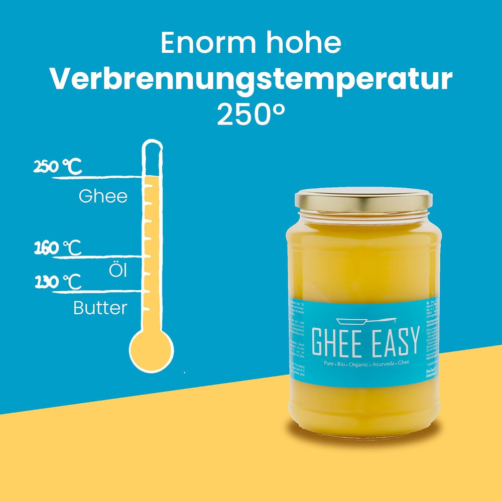 Ghee Easy 850g Ghee Bio von Grasgefütterten Kühen - Ghee Butter sans Zusatzstoffe - Certifié Organisch & Biologisch - Hochreines Ayurveda Ghee sans lactose et gluten - 100% Européen