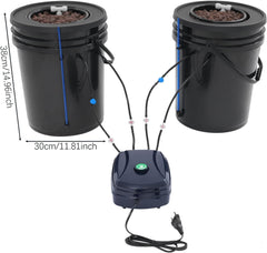 Kit complet de système hydroponique DWC avec pompe à air 12 W, 2 seaux (5 gallons), système de culture hydroponique, 2 sacs de céramsite, kit d'irrigation en pot