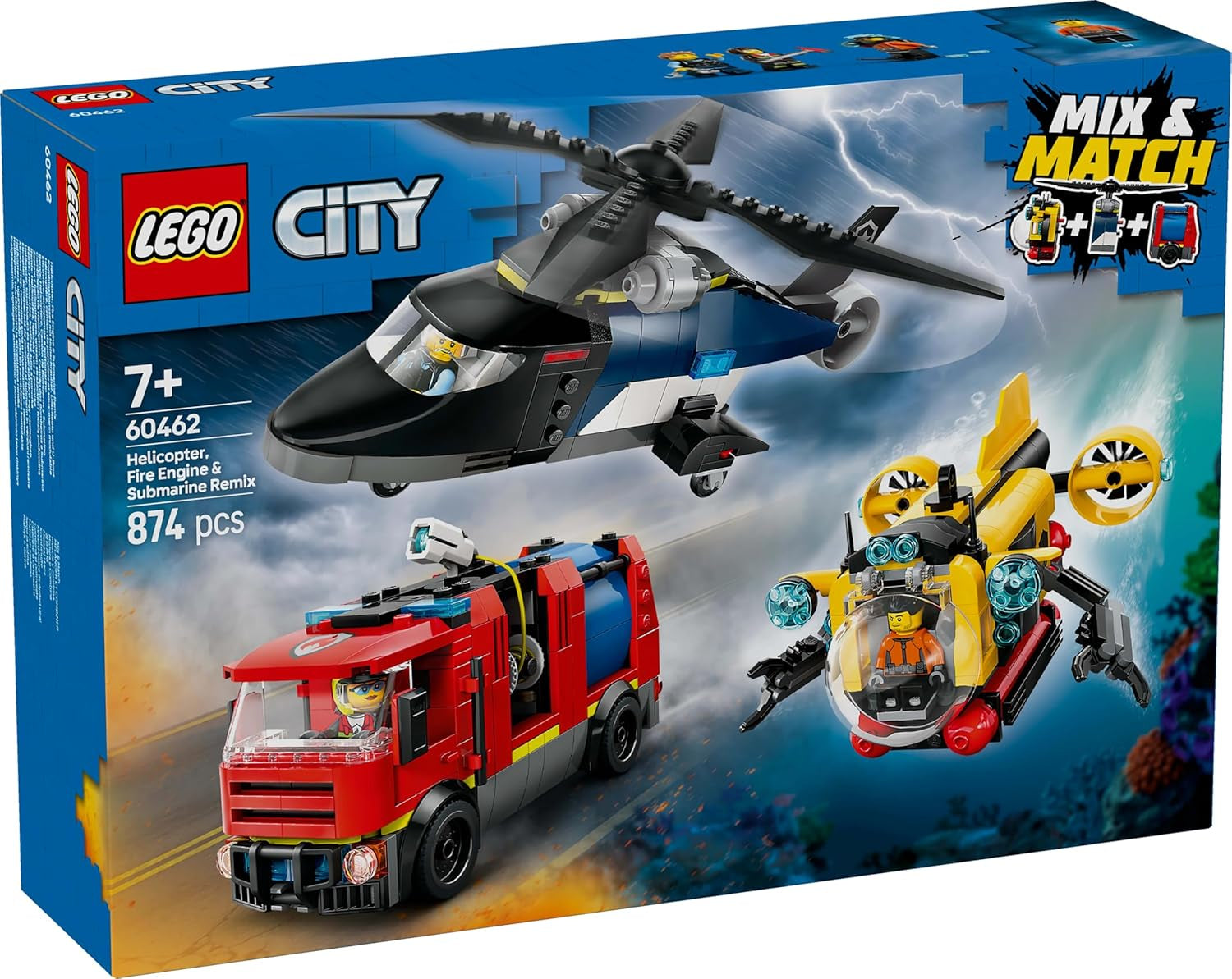 LEGO City Combo Set avec hélicoptère, voiture du lion et sous-marin et 3 figurines - Véhicules jouets à construire pour garçons et filles à partir de 7 ans - Cadeau d'anniversaire et de vacances 60462 Jeux de construction Besuche den LEGO-Store