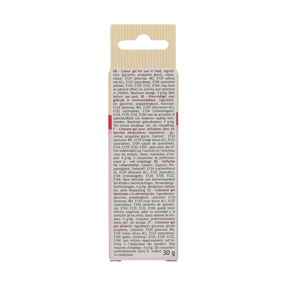 Colorant alimentaire Funcakes, gel rouge : Colorant alimentaire très concentré pour pâte, crème, fondant et pâte d'amande. Dosage facile. Une seule goutte pour créer des couleurs vibrantes. Halal. 30g.