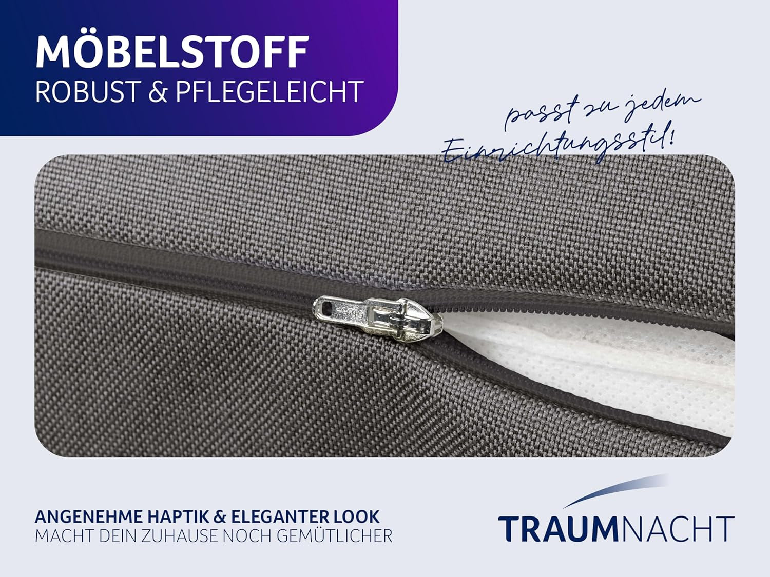 Pernă de citit Traumnacht Cozy Back Cushion, 70 x 40 cm gri închis, husă detașabilă și lavabilă din 100% poliester, buzunar lateral practic, certificată Oeko-Tex, produsă conform standardelor germane de calitate