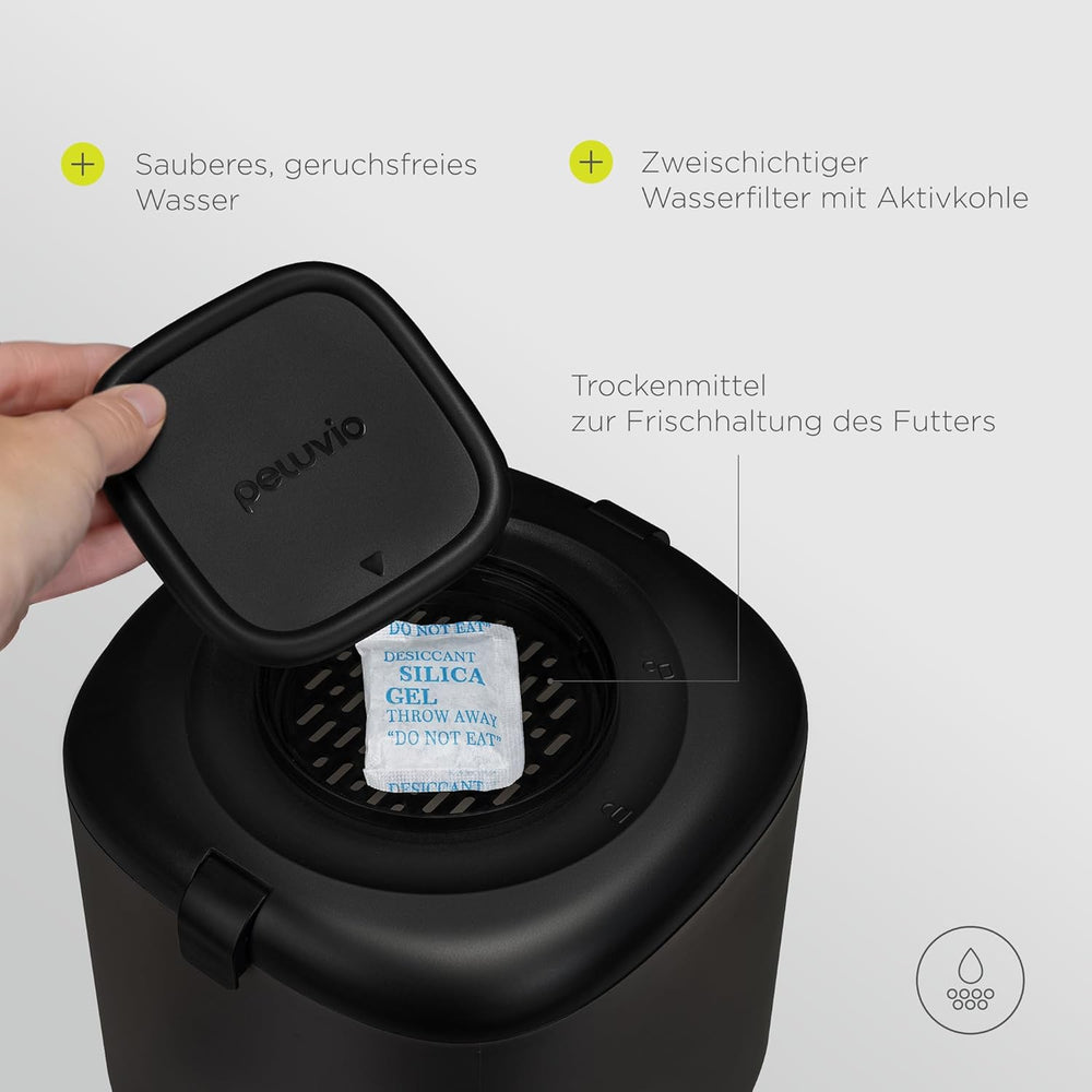 Feast Automatische Futterautomat Katze mit App and Kamera, Live-Video mit Nachtsicht und Zwei-Wege-Audio, Portionskontrolle, Edelstahl-Napf, Katzen Trinkbrunnen mit Filter, 4,5 l et 2,5 l