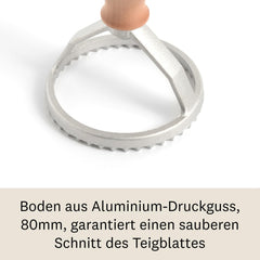 Marcato Machine à raviolis et biscuits, machine à raviolis, emporte-pièces, bois massif et fonte d'aluminium, fabriqué en Italie, tampon rond 80 mm