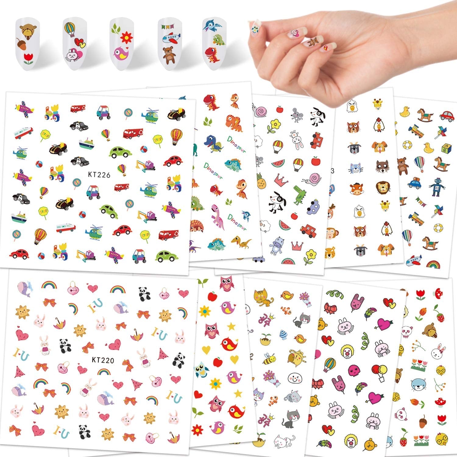 Autocollants pour ongles pour enfants filles, plus de 600 motifs d'animaux, fruits, dinosaures, voitures, fleurs, autocollants 3D pour ongles, fête d'anniversaire, thé, salon de manucure et spa, cadeau