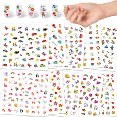 Autocollants pour ongles pour enfants filles, plus de 600 motifs d'animaux, fruits, dinosaures, voitures, fleurs, autocollants 3D pour ongles, fête d'anniversaire, thé, salon de manucure et spa, cadeau