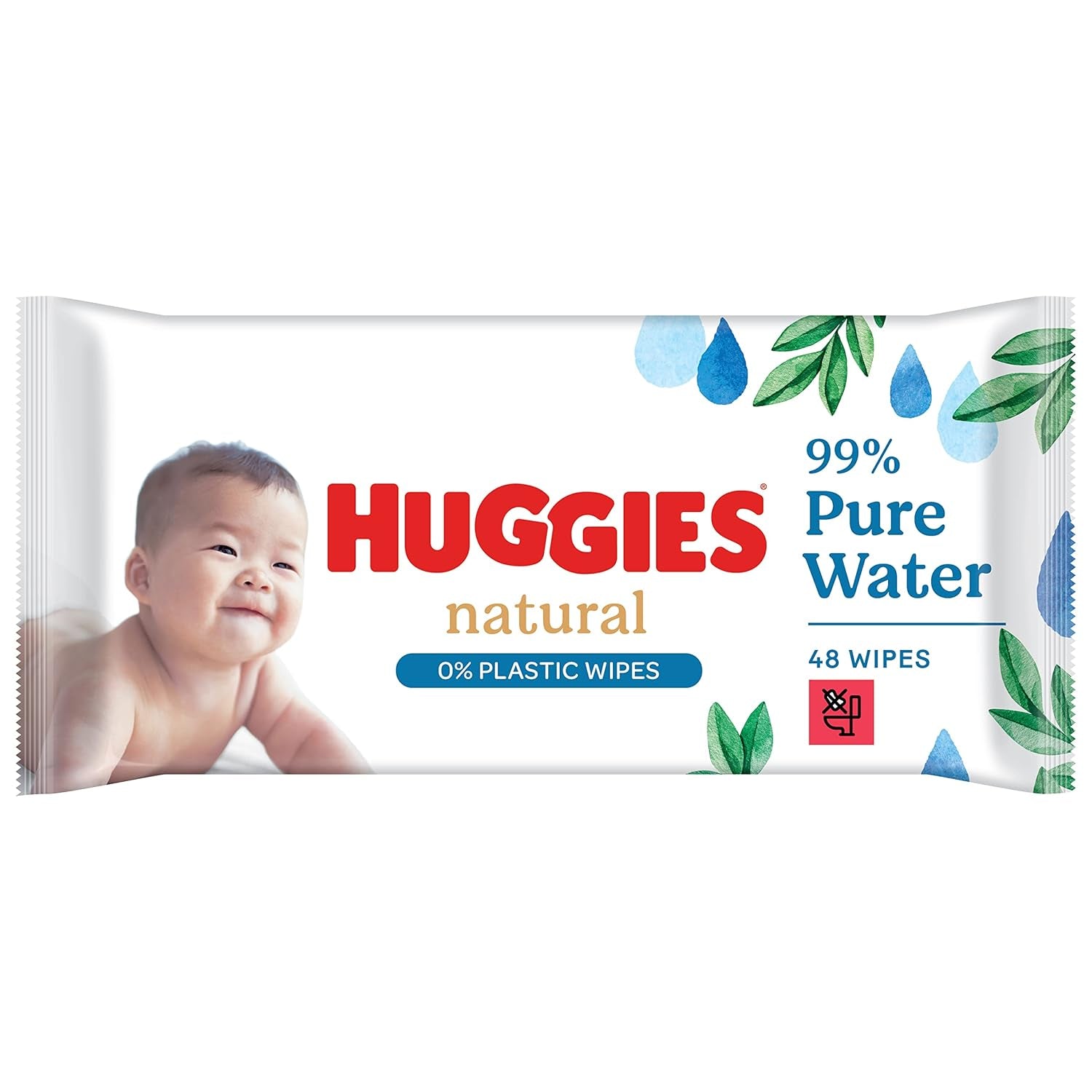Lingettes humides Huggies naturellement biodégradables pour bébés sensibles, 8 x 48 lingettes, paquet en vrac