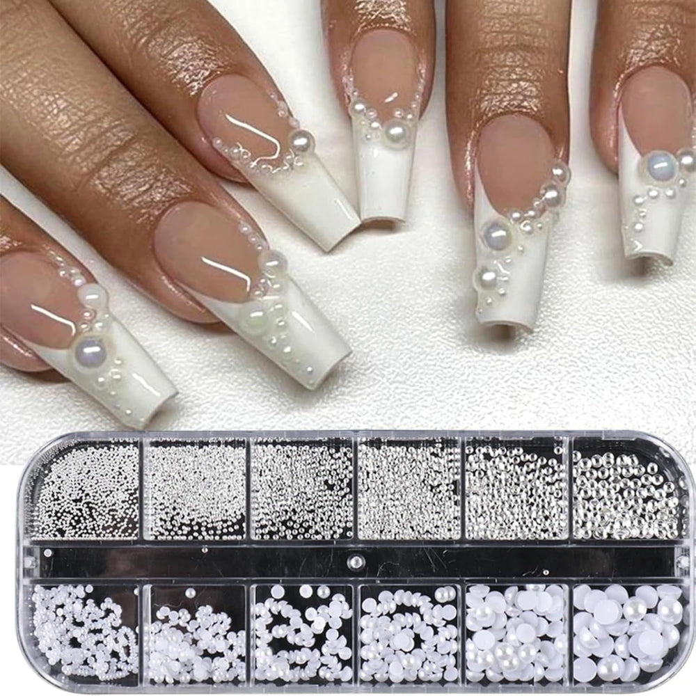 GZSY Nail Art Strasssteine ​​​​Nagel Perlen Weiß 12Raster Nagel Charms Nageldesign Zubehör Perle Nail Art