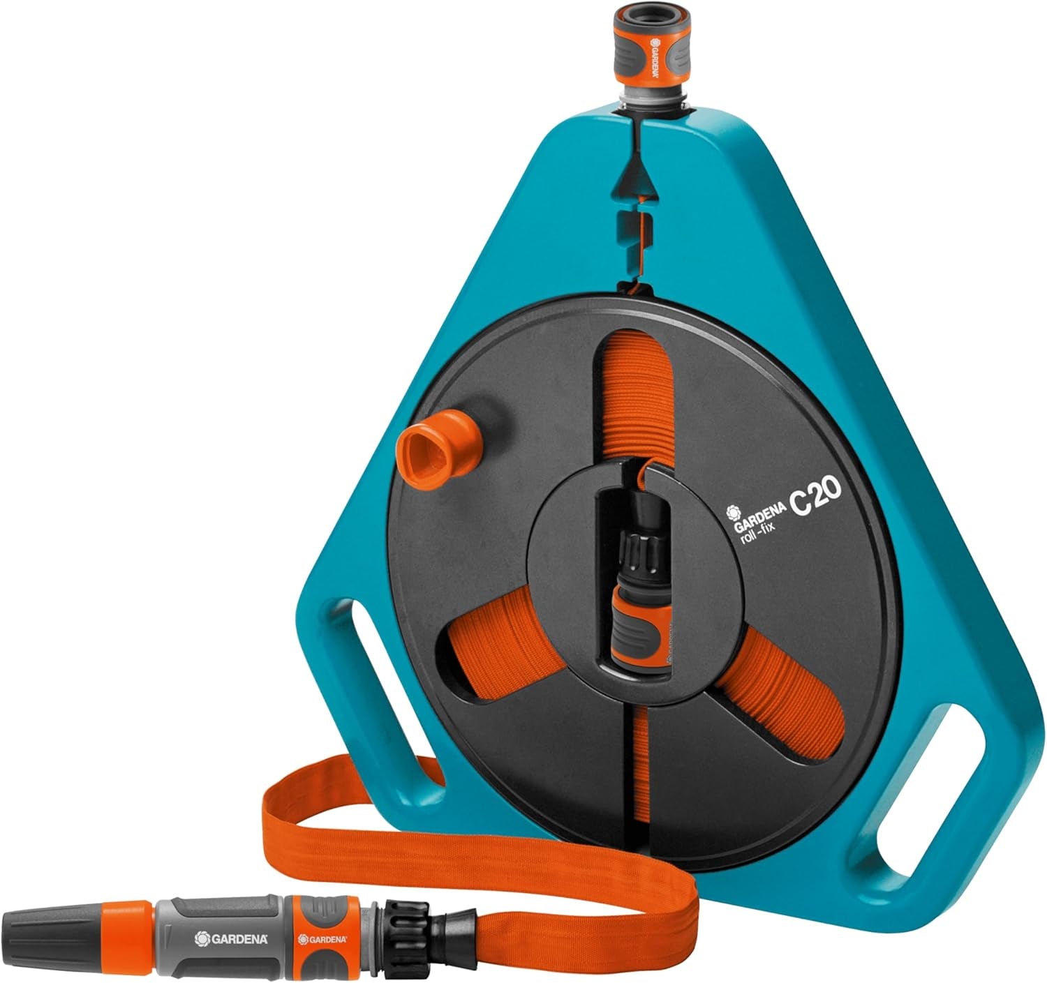 Tuyau plat roll-fix Gardena Original Classic 15 m : Boîte à tuyaux économique avec tuyau d'eau (Ø 12 mm dans la boîte), mécanisme de sécurité automatique, incl. buse de pulvérisation, avec dispositifs de raccordement (756-20)