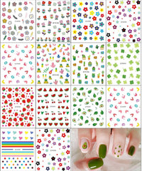 JMEOWIO Süße Nagelsticker Für Kinder 14 Blatt Nail Art Sticker Selbstklebend Nagelaufkleber Regenbogen Blumen Fruit Dekoration Nageldesign Zubehör