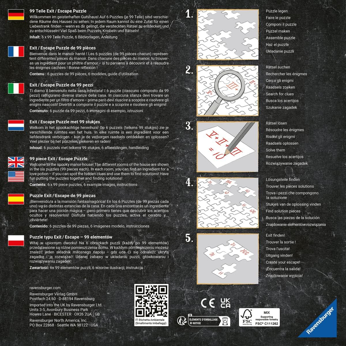 Ravensburger EXIT Puzzle - Le Manoir Fantôme - Puzzle 6X 99 pièces pour les adultes et les enfants amateurs de puzzles âgés de 10 ans et plus Puzzle Naty Shop