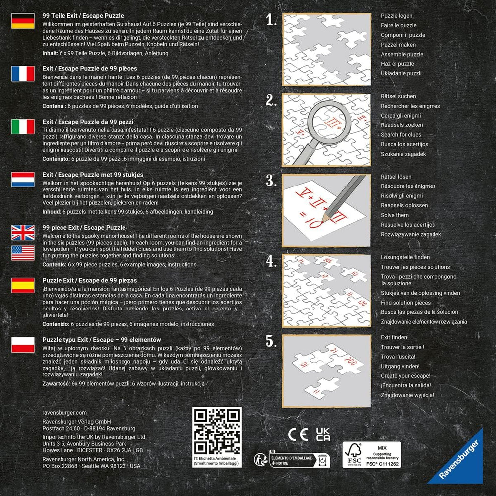 Ravensburger EXIT Puzzle - Le Manoir Fantôme - Puzzle 6X 99 pièces pour les adultes et les enfants amateurs de puzzles âgés de 10 ans et plus Puzzle Naty Shop