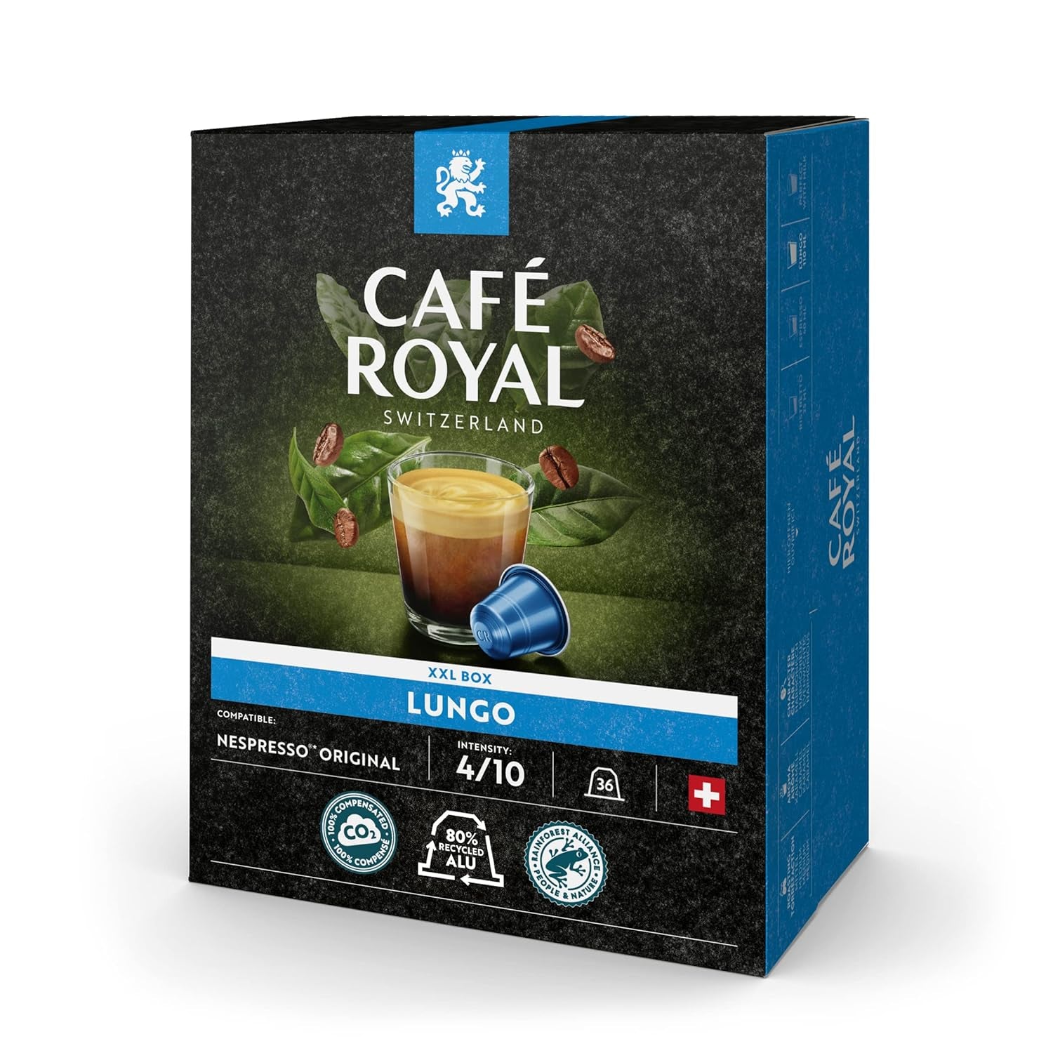 Café Royal Dark Chocolate Flavored 100 capsules pour machine à café Nespresso - 4/10 intensité - certifié UTZ, en aluminium et Lungo 36 capsules pour machine à café Nespresso - 4/10 intensité