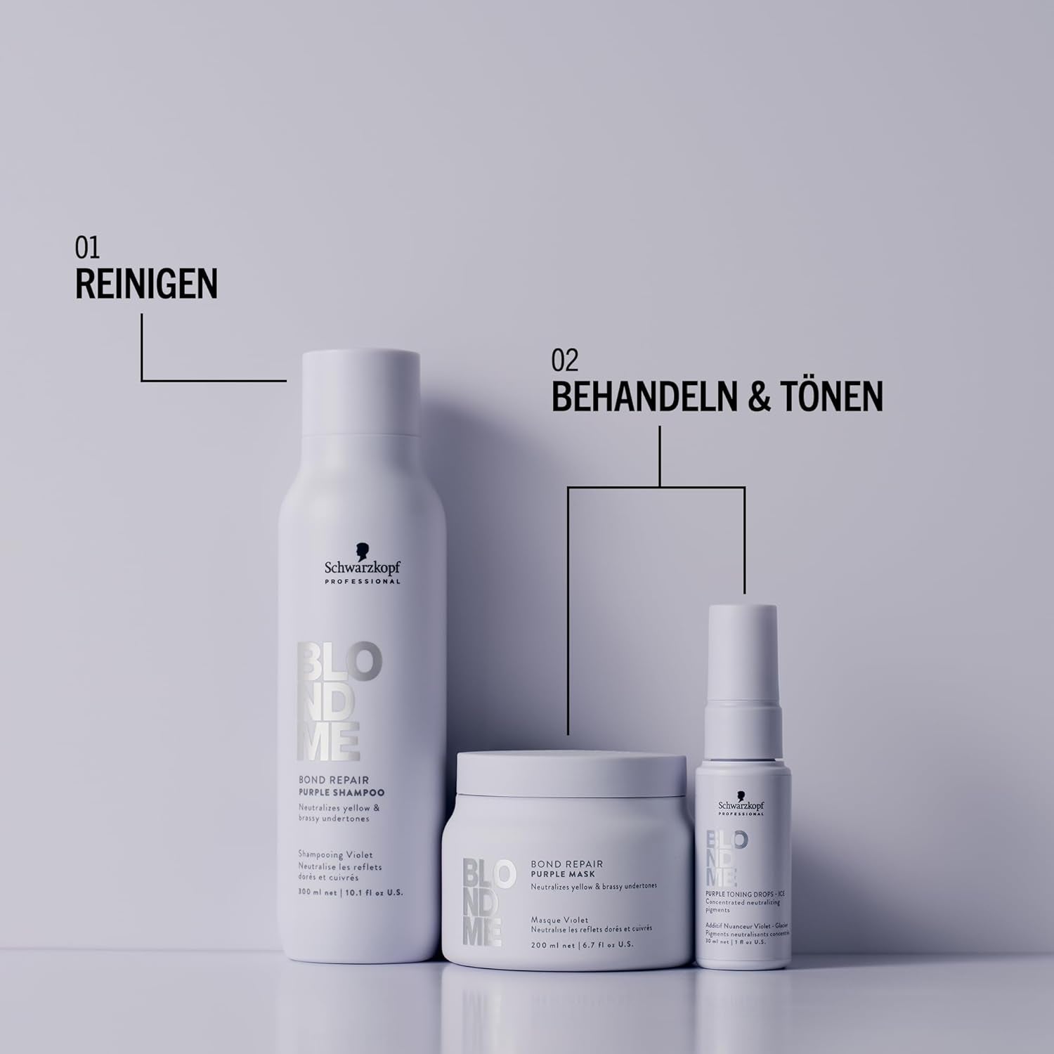 Schwarzkopf Professional BLONDME Bond Repair Purple Mask Masque pour cheveux frais Neutralise les tons jaunes pour cheveux teints, décolorés et clairs Revitalisant et fortifiant en profondeur 200 ml Masque capillaire Naty Shop