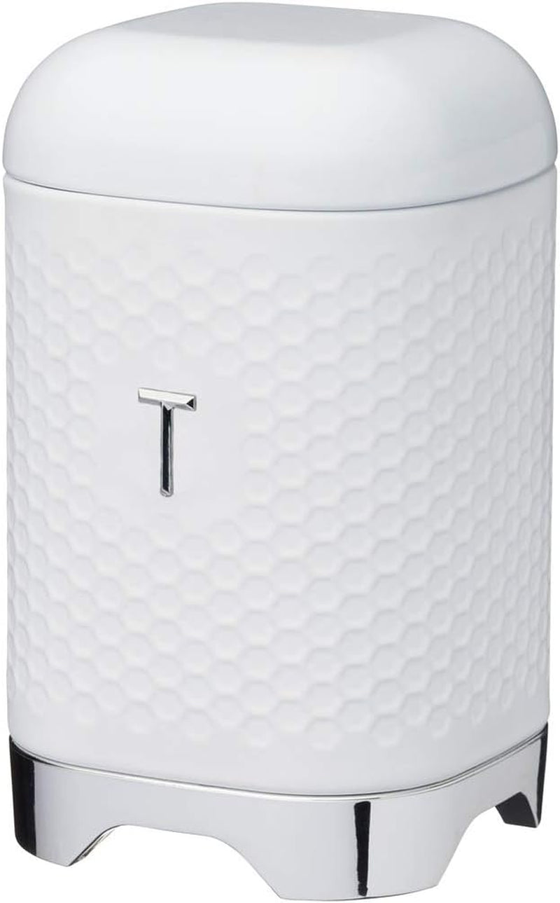 KitchenCraft Lovello Boîte à thé en acier blanc Surface texturée Style années 1950 avec couvercle pour thé en vrac et sachets de thé 11 cm x 11 cm x 19 cm Boîtes de conservation des aliments Blanc glacé Naty Shop Thés blancs glacés