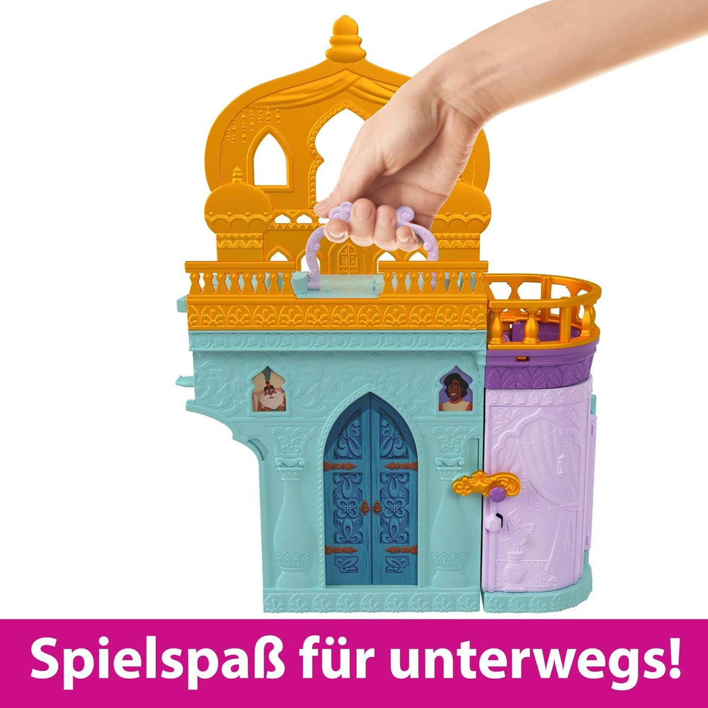 Jouet princesse Disney Mattel, maison de poupée château empilable de Jasmin avec petite poupée, 2 amis et 7 pièces, inspiré du film Disney, jouets de voyage et cadeaux pour enfants, HLW93 Papusi Naty Shop