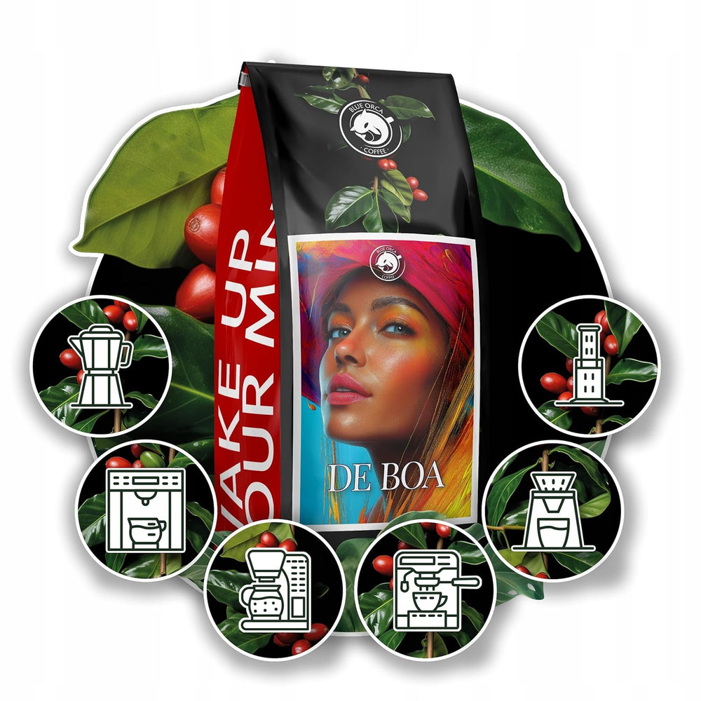 Café moulu DE BOA 1KG | 100% Arabica | avec des notes de chocolat et de noix | grains de café torréfiés moyennement, faible acidité | idéal pour les machines à expresso | Torréfaction de café Blue Orca