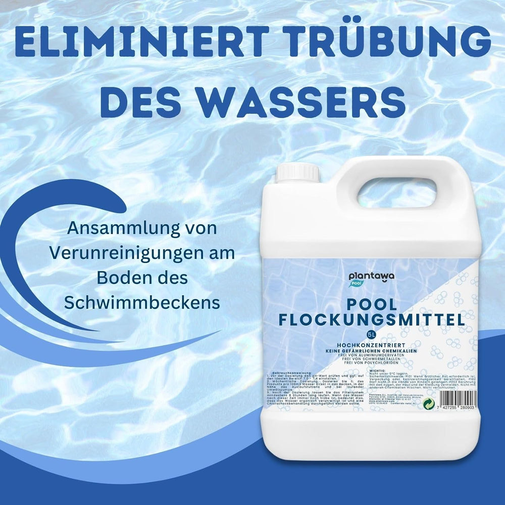 Floculant piscine 5L | Floculant de piscine pour une eau cristalline | Très concentré et économique | Convient à tous les systèmes de filtration | Aucun additif nocif