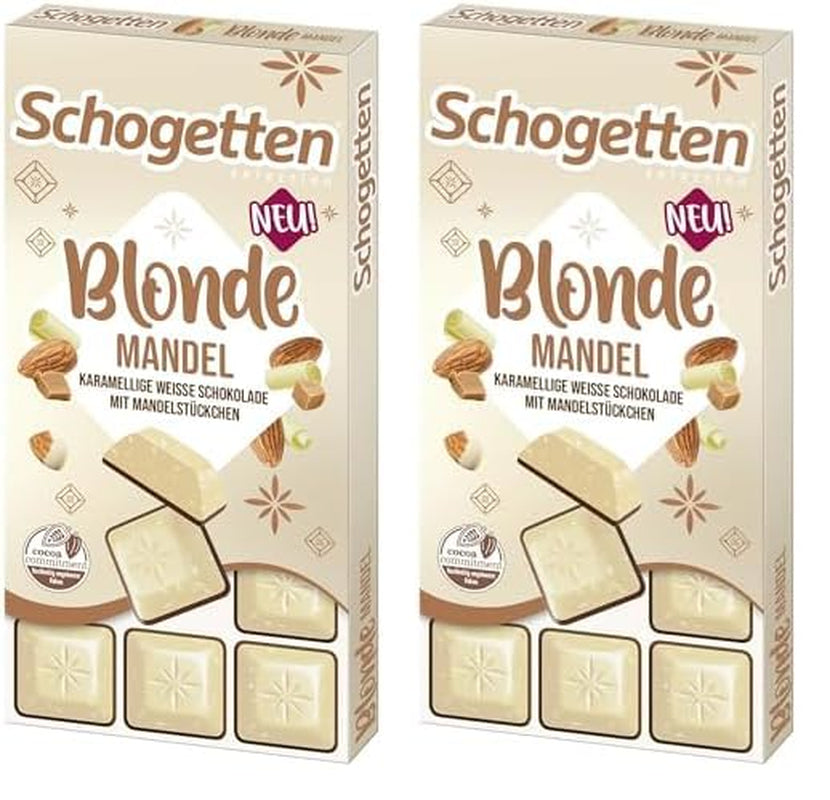 Schogetten Amande Blonde | Chocolat blanc aux éclats de caramel et d'amandes | 100g | Idéalement portionné (paquet de 2)