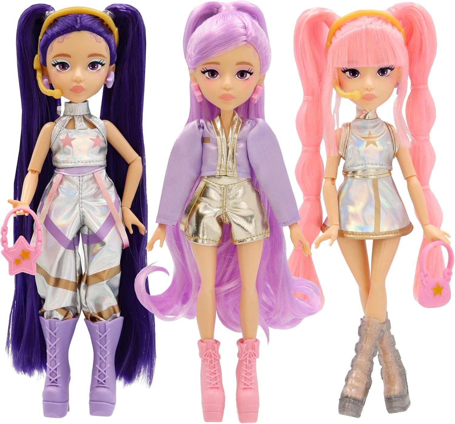 K-POP Idol Puppe Mina Modepuppen K-Pop Starlight-Stil, lila Haare mit Zöpfen. 3 Accessoires zum Kreieren von Outfits Kinder ab 3 Jahren