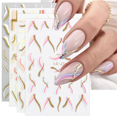 JMEOWIO Nagelsticker Französische Tipp 9 Blatt Nail Art Sticker Selbstklebend Nagelaufkleber Glitzer Wellenlinie Dekoration Nageldesign Zubehör