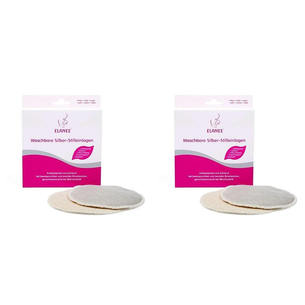 ELANEE Coussinets d'allaitement argentés antibactériens et lavables - Accessoires d'Alimentation et d'Allaitement doux et rafraîchissants Bebe Naty Shop 2 pièces (pack de 2)