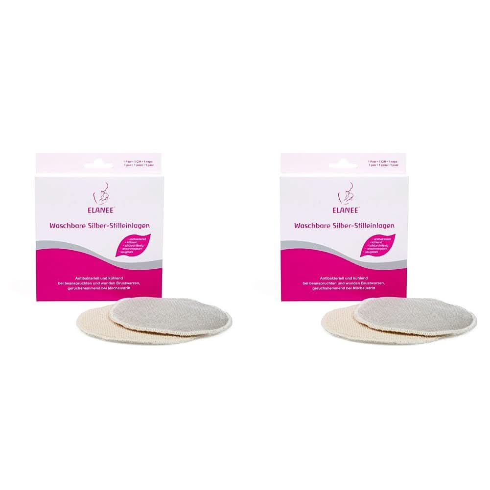 ELANEE Coussinets d'allaitement argentés antibactériens et lavables - Accessoires d'Alimentation et d'Allaitement doux et rafraîchissants Bebe Naty Shop 2 pièces (pack de 2)