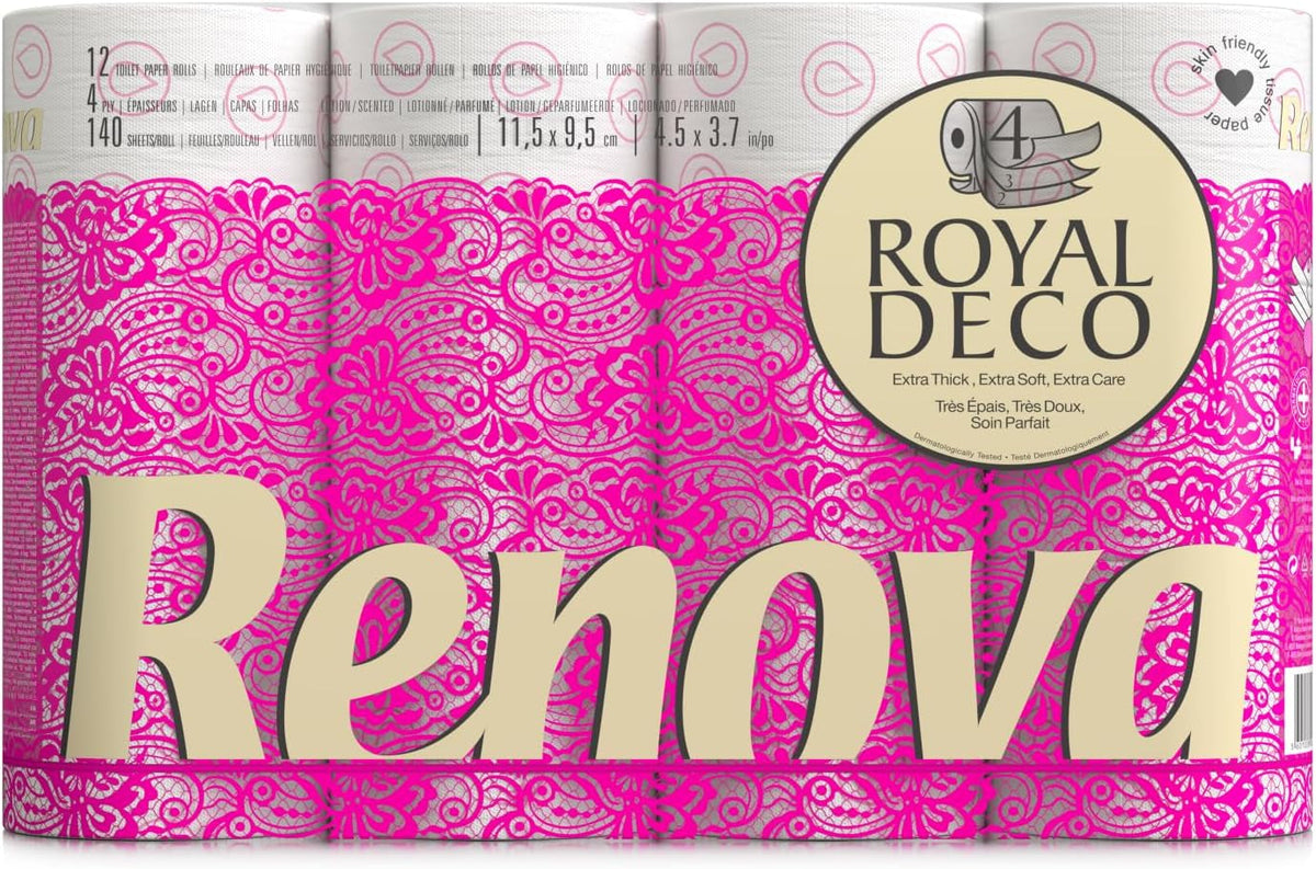 Papier toilette Renova 4 couches blanc décoré parfumé - 12 rouleaux rouleau Blanco Decorado Perfumado