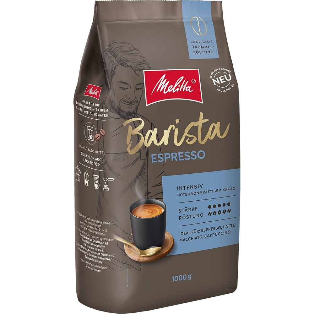 Melitta Barista Classic Espresso, Whole Kaffee-Bohnen 1kg, ungemahlen, Kaffeebohnen für Kaffee-Vollautomat, kräftige Röstung, Stärke 5, (L'emballage peut varier)
