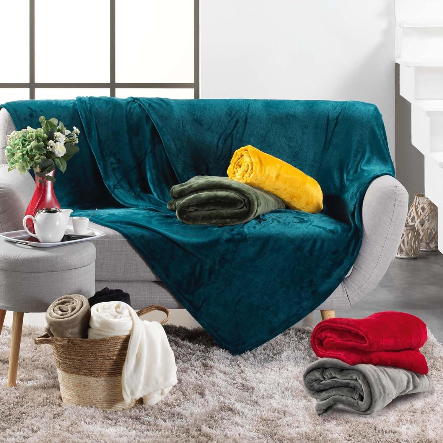 Douceur D'Intérieur Flanou Plaid, Polyester, Gris, 125 X 150 Cm Couettes et couettes Naty Shop