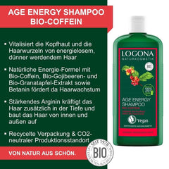 LOGONA Cosmétique Naturelle, Shampoing, formule vegan à la caféine bio, 250 ml Douche et bain Naty Shop