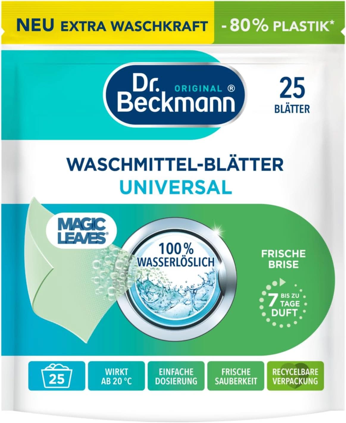 Feuilles détergentes Dr Beckmann MAGIC LEAVES COLOR | Feuilles de lavage prédosées et solubles dans l'eau | Gain de place et facile à utiliser | 25 feuilles Naty Shop Détergents à lessive 25 pièces Universel