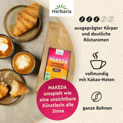 Herbaria MAKEDA Espresso En Grains Bio 1Kg - Certifié Naturland Fair d'Afrique de l'Est - Arômes torréfiés avec cacao et notes de bois de chêne - grains de café biologiques parfaits pour les filtres portables et les machines à café automatiques Cafea Naty Shop