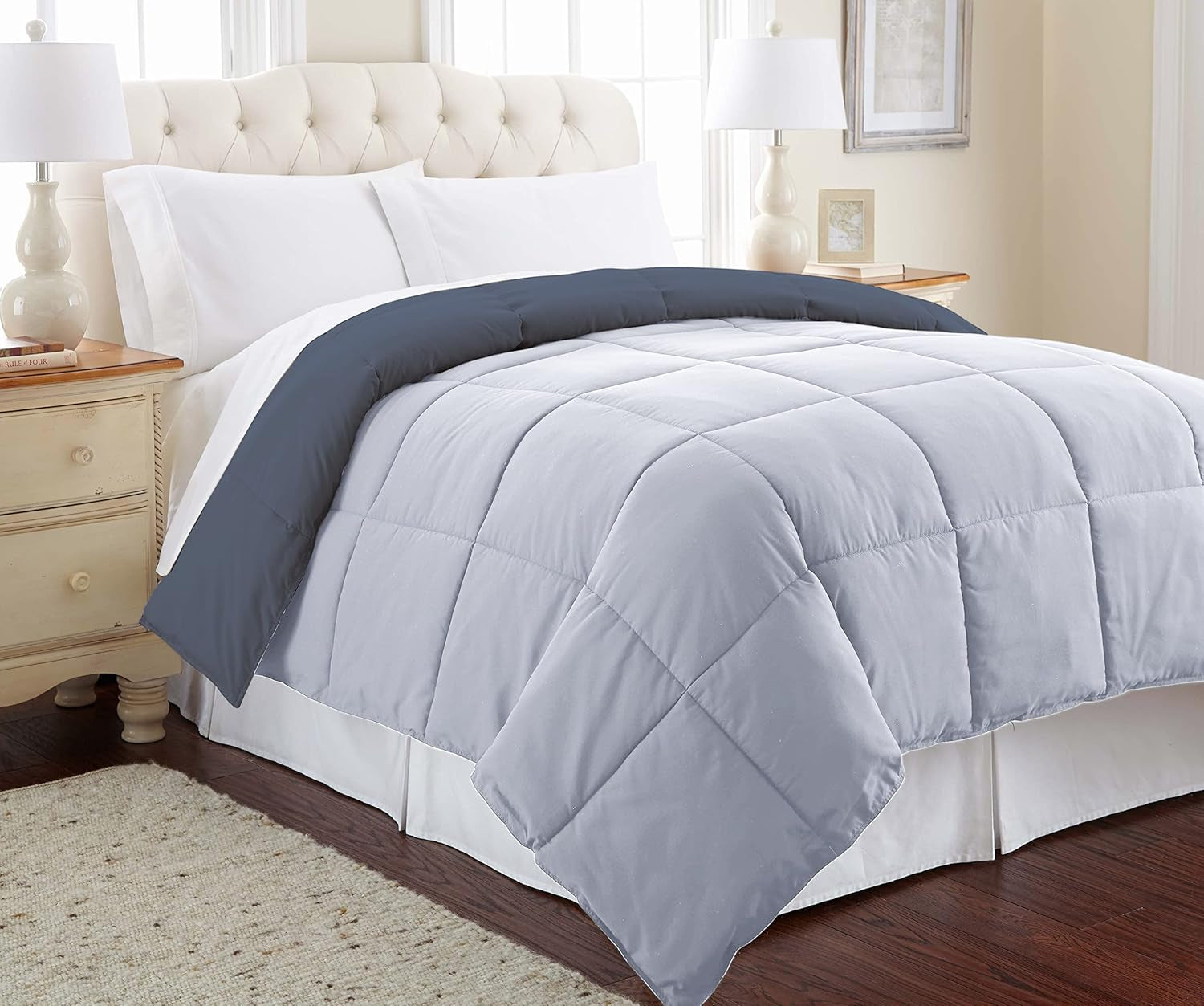 Alternative au duvet, microfibre, matelassé, réversible, couette et insert de couette - Alternative douce et confortable au duvet d'oie - Literie toutes saisons, Denim/Cloud Twin Couettes et couettes Naty Shop