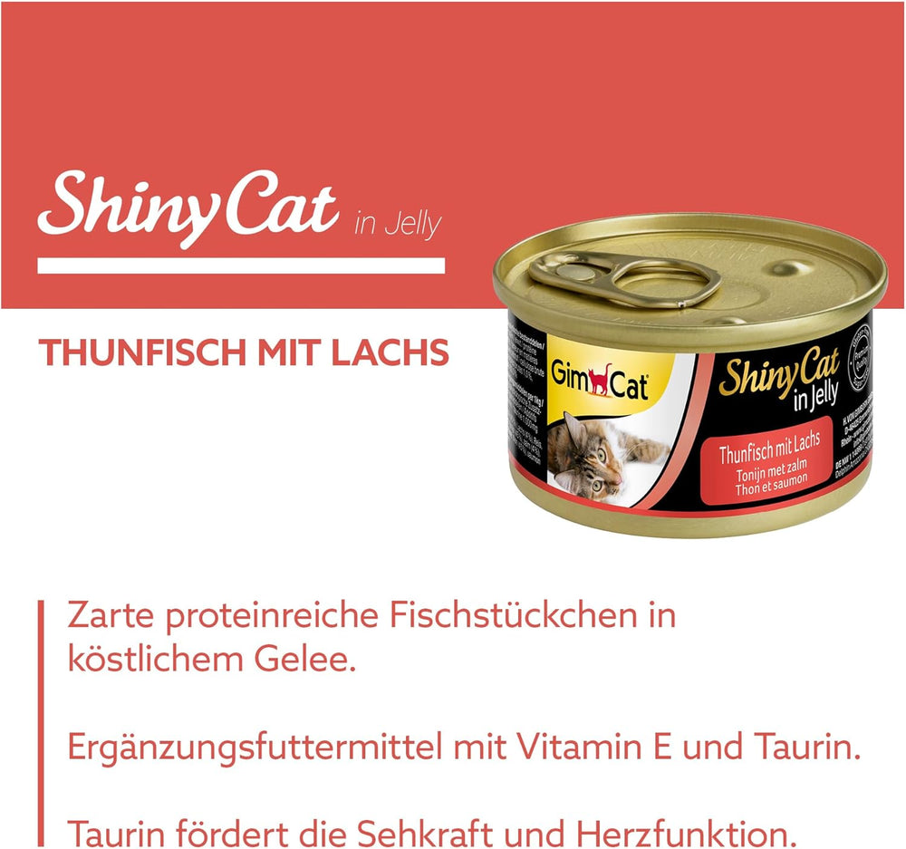 GimCat ShinyCat in Jelly Thunfisch mit Lachs - Nassfutter mit Fisch und Taurin for Katzen - 24 Dosen (24 x 70 g)