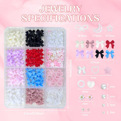 Décorations d'art d'ongle 3D, 1 boîte de breloques d'art d'ongle, breloques d'art d'ongle de coeur de fleur de style mixte, décorations d'art d'ongle en résine, pour décorations d'art d'ongle, accessoires de bricolage