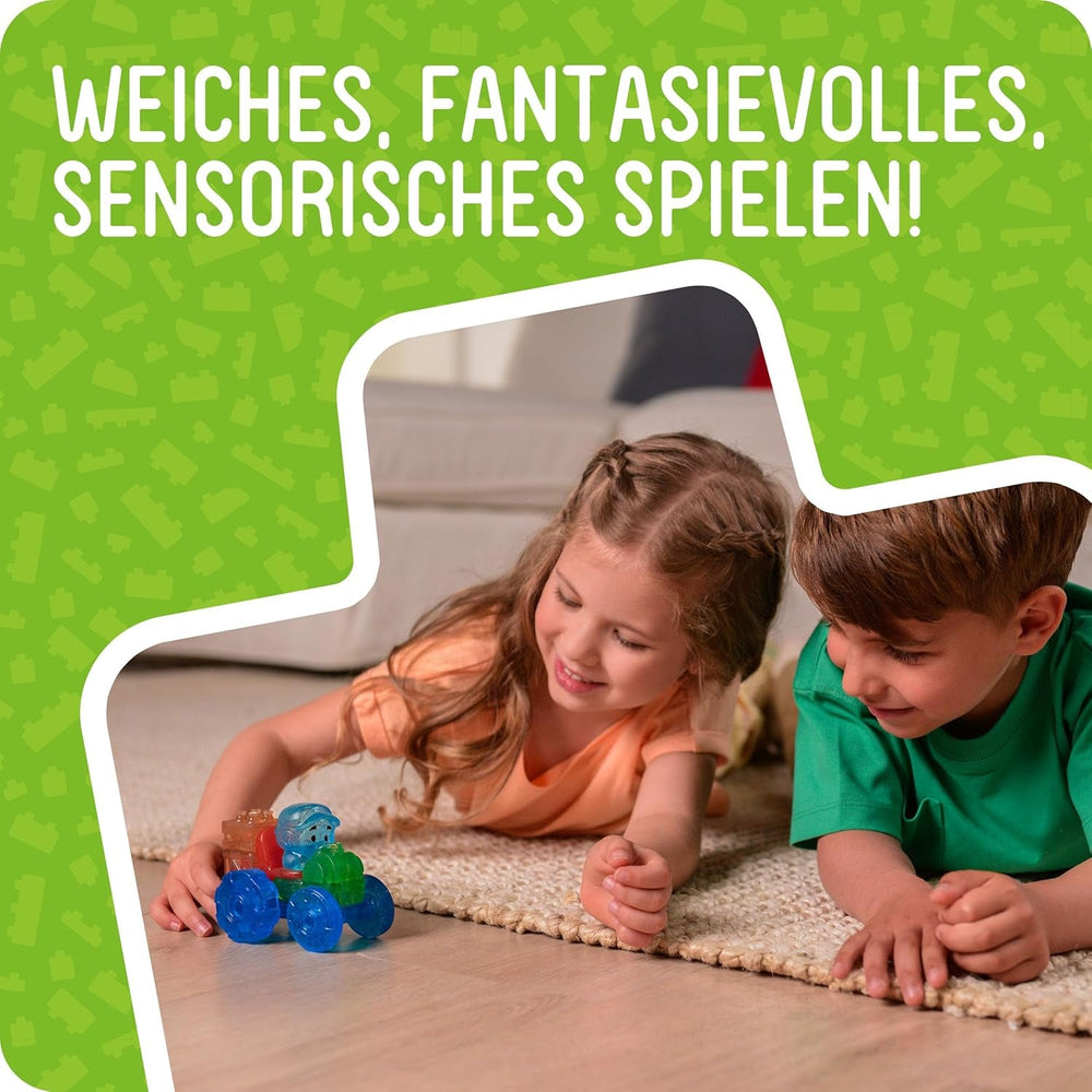 Jelly Blox - Traktor-Set, 12 taktile weiche Bausteine, Spiel mit Traktor und Bauer, Sinnesbaukasten für Kinder ab 2 Jahren, ausziehbare und Flexible Bausteine