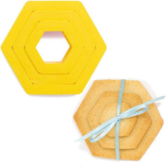 Ensemble d'emporte-pièces hexagonaux de décoration, plastique, jaune, 1,5/2,5/3,5 x 2,2 cm (paquet de 3)
