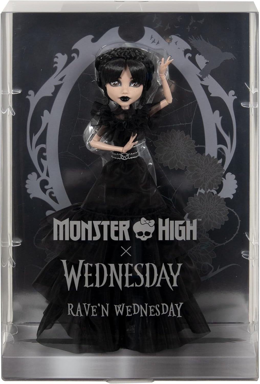 Poupée Monster High Wednesday, figurine de collection Rave'N Wednesday en robe gothique noire inspirée de la scène de danse, accessoires haut de gamme et support de poupée, HXJ03