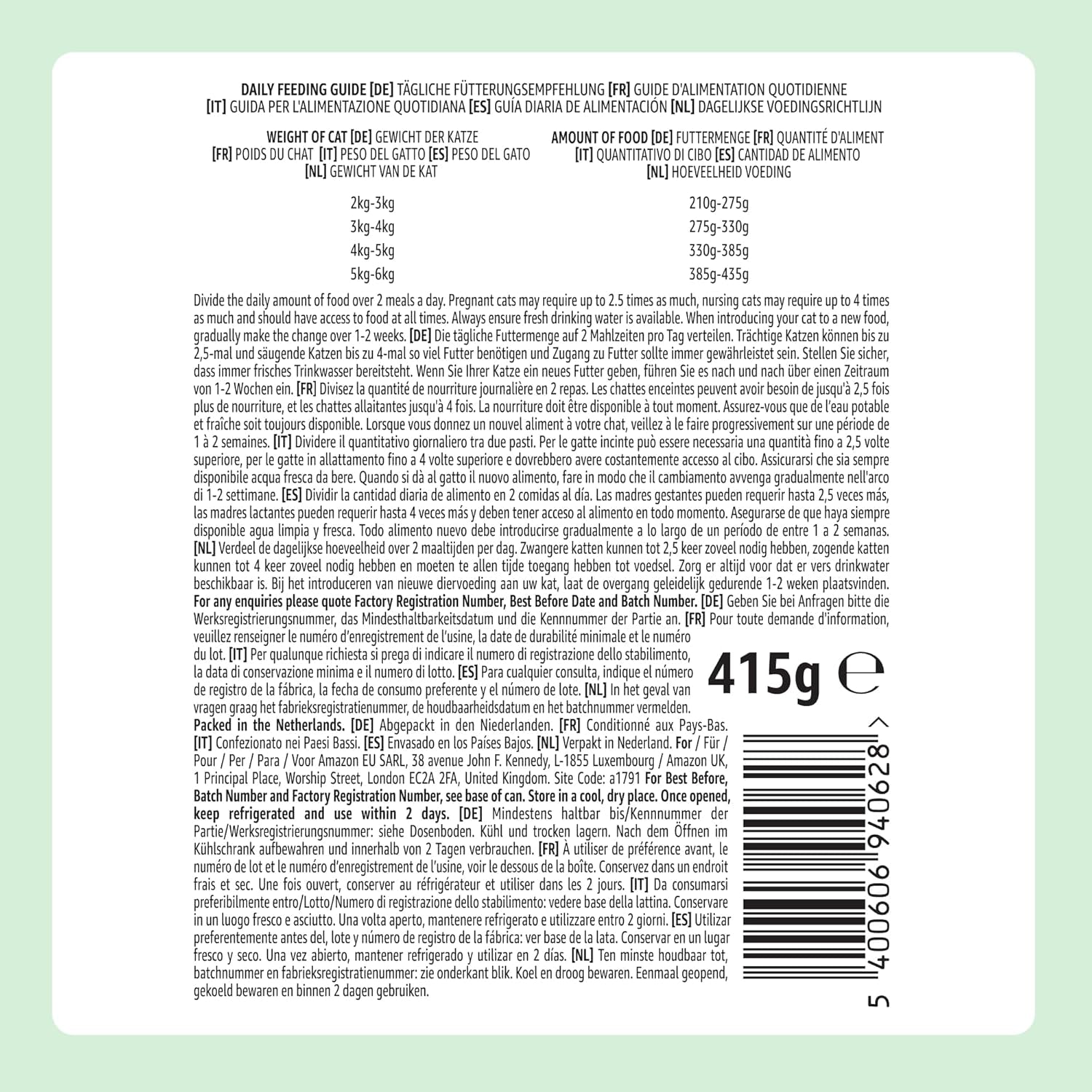 Amazon Nourriture humide pour chat sans céréales, morceaux de poulet en conserve en gelée 12 x 405 g