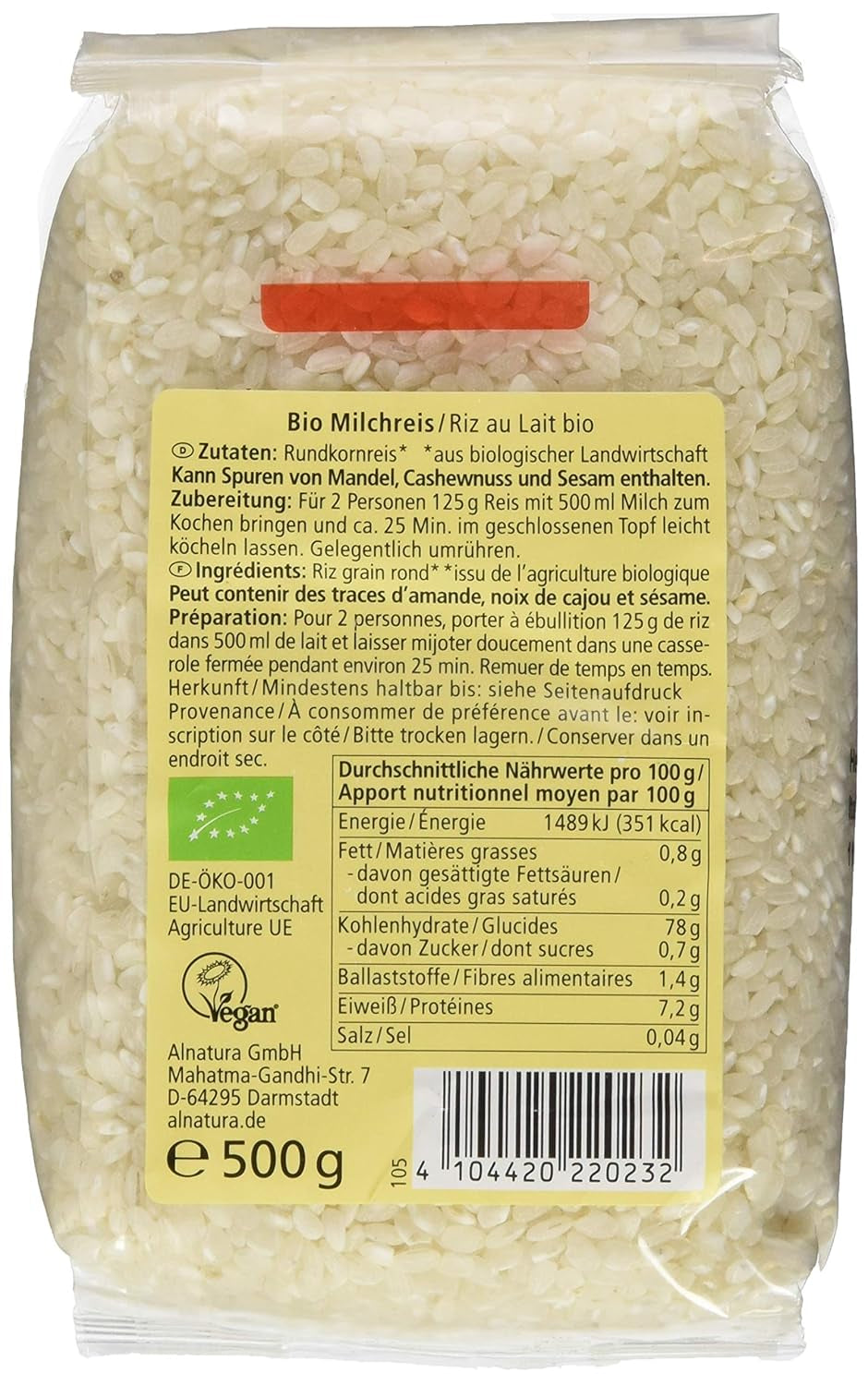 Riz au lait bio, 500g