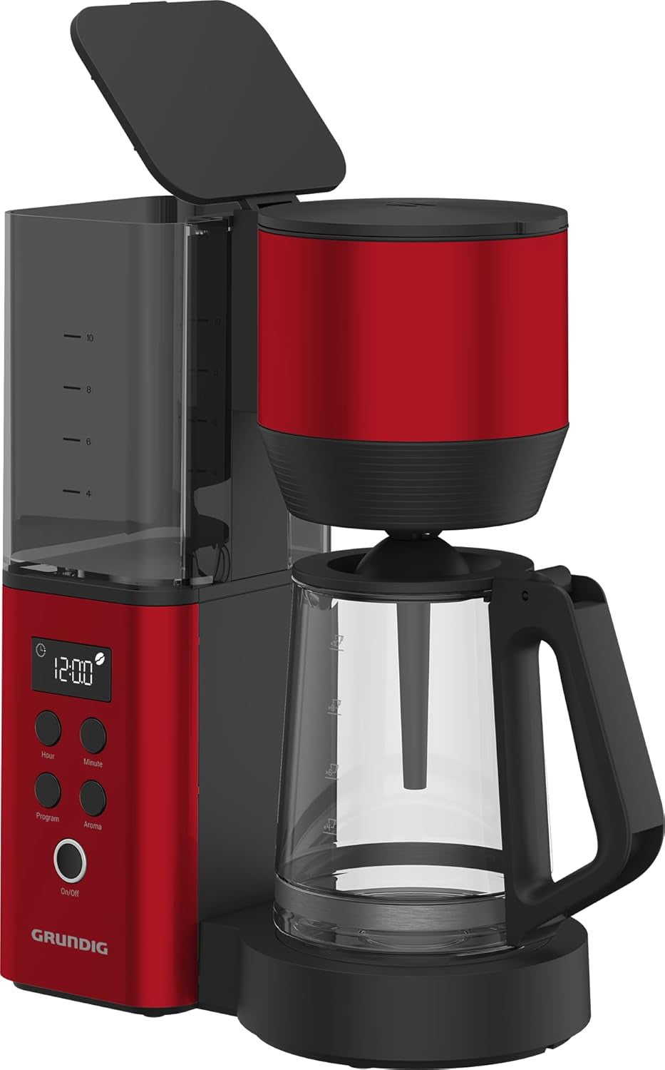 Machine à expresso numérique avec filtre GRUNDIG KM8440, rouge, 1000 W, 1,25 litres