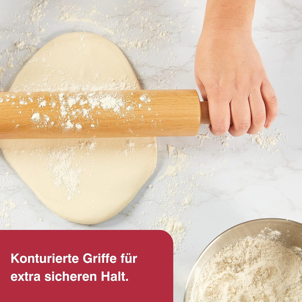 Zyliss E980212 Rouleau à pâtisserie, 47 cm, bois/silicone, pour gâteaux roulés/pizza/pâtisserie/pâte/mélanges, bois d'origine responsable, poids garantissant un roulement uniforme